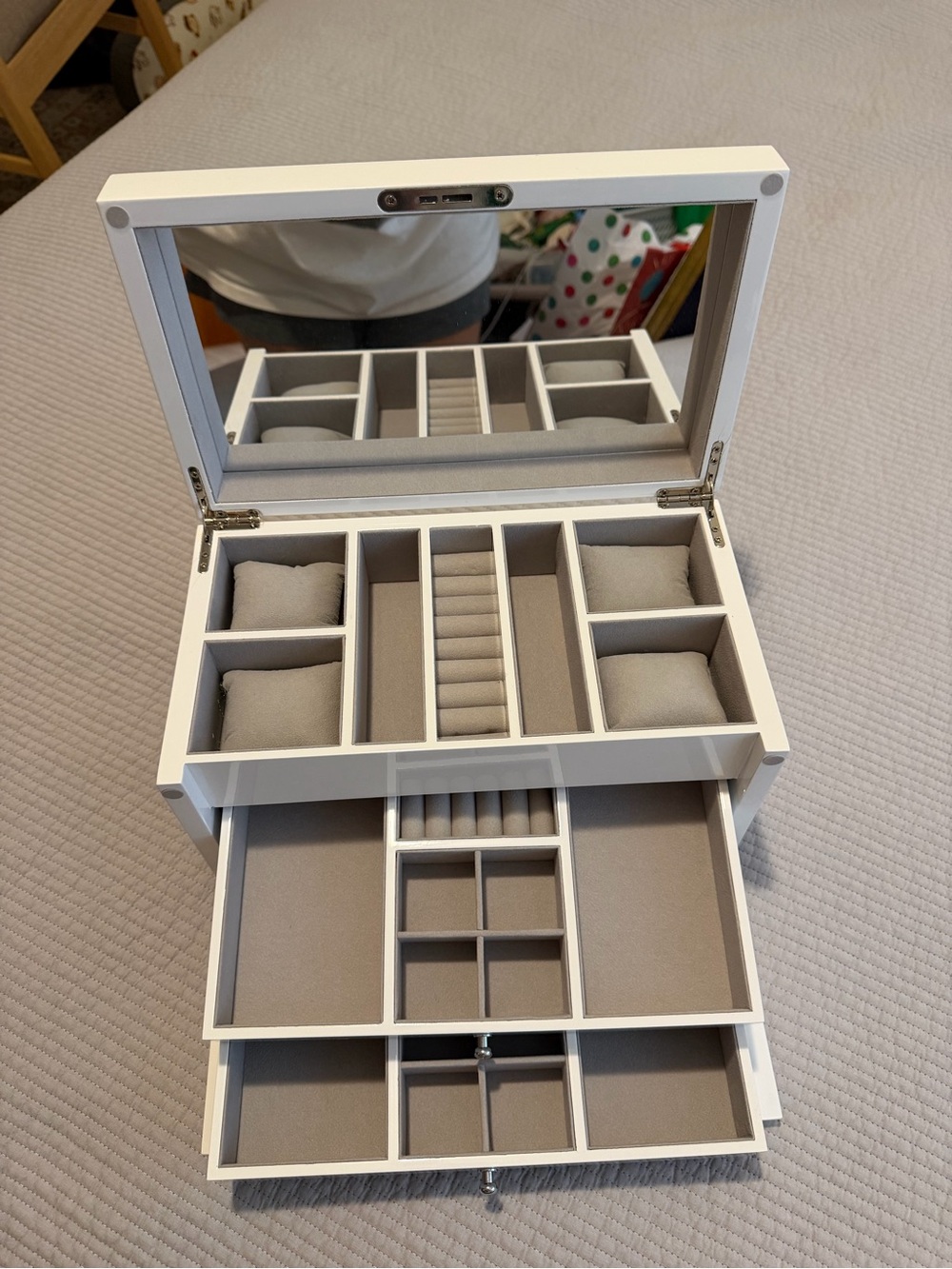 White Jewelry Organizer Box with Mirror